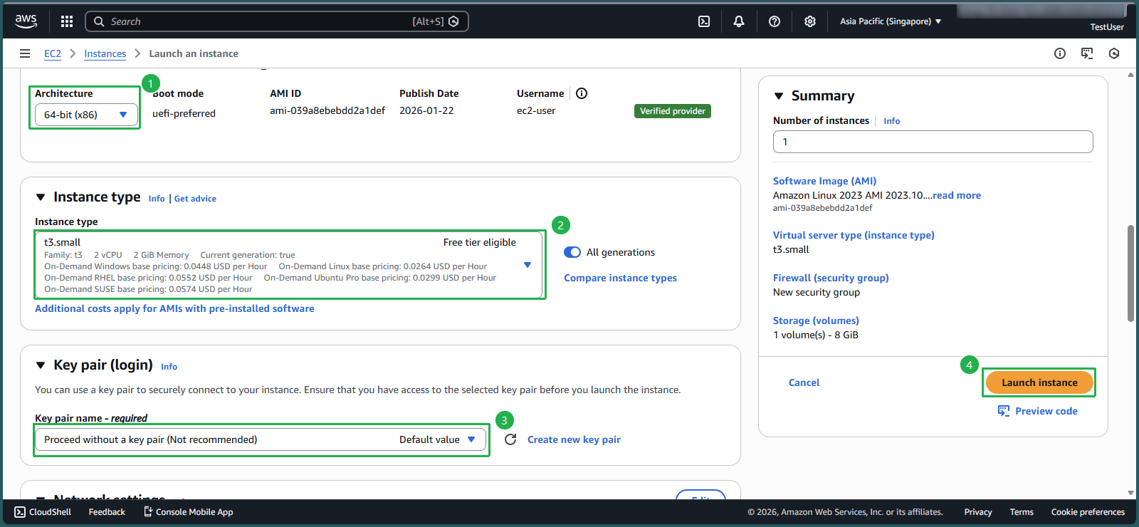Configure and launch instance