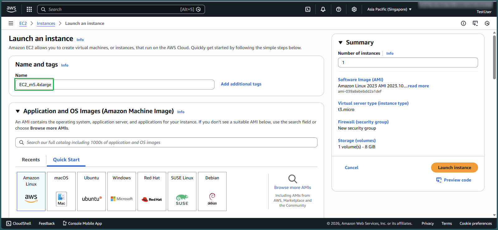 Naming the test instance