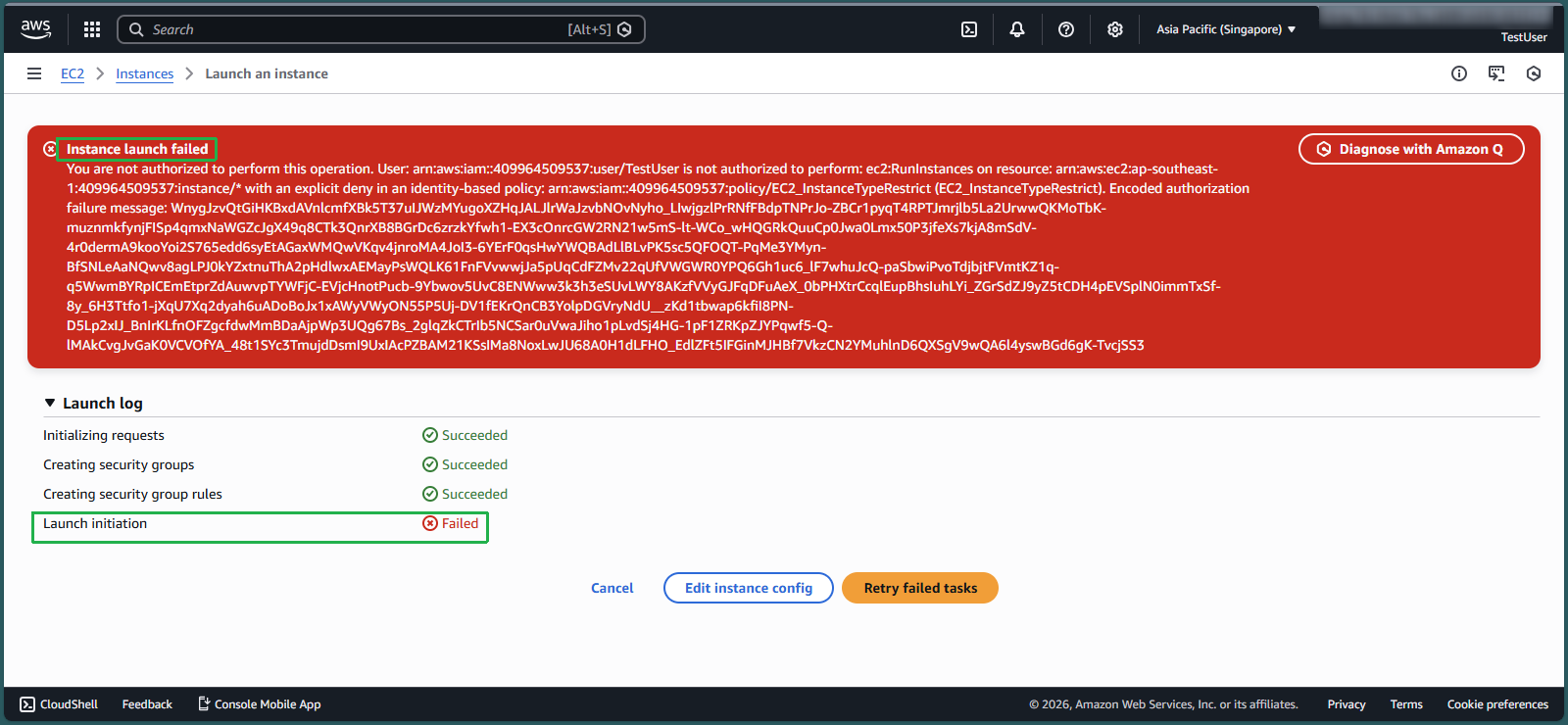 Launch failure for restricted instance type