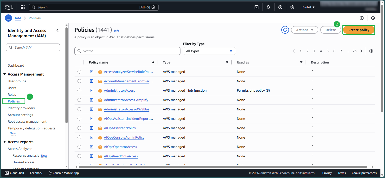 Creating a new IAM policy