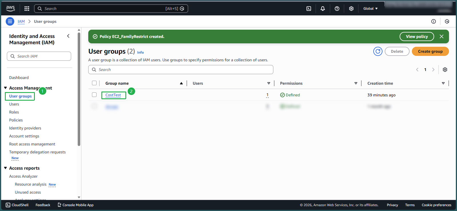 Selecting the user group
