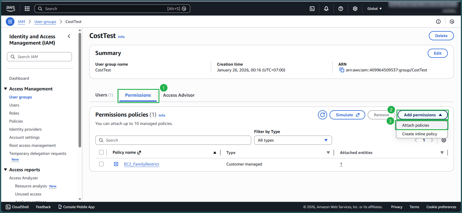 Adding permissions to group