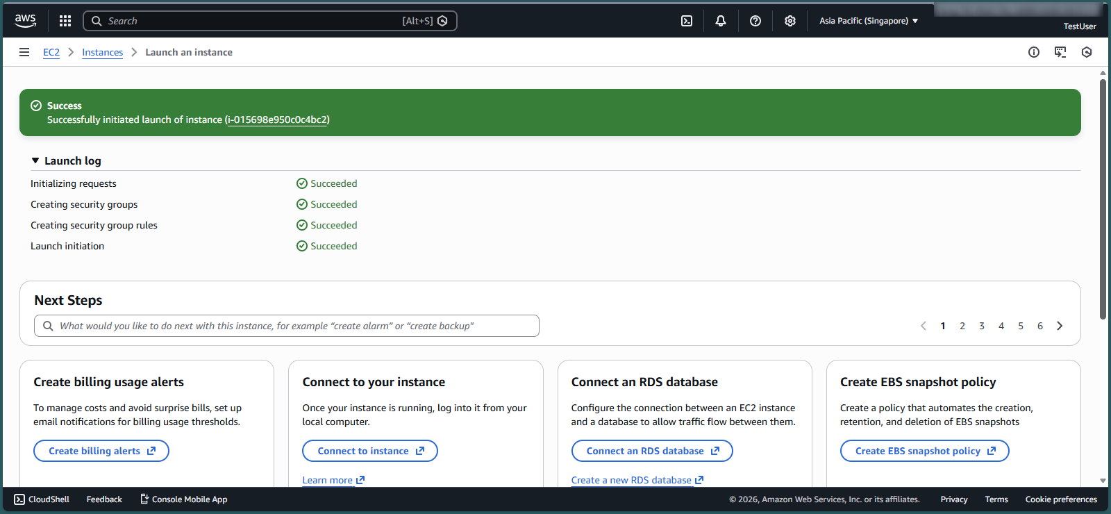 Selecting the new instance