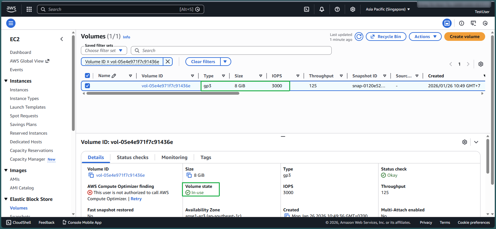 Volume details confirmation