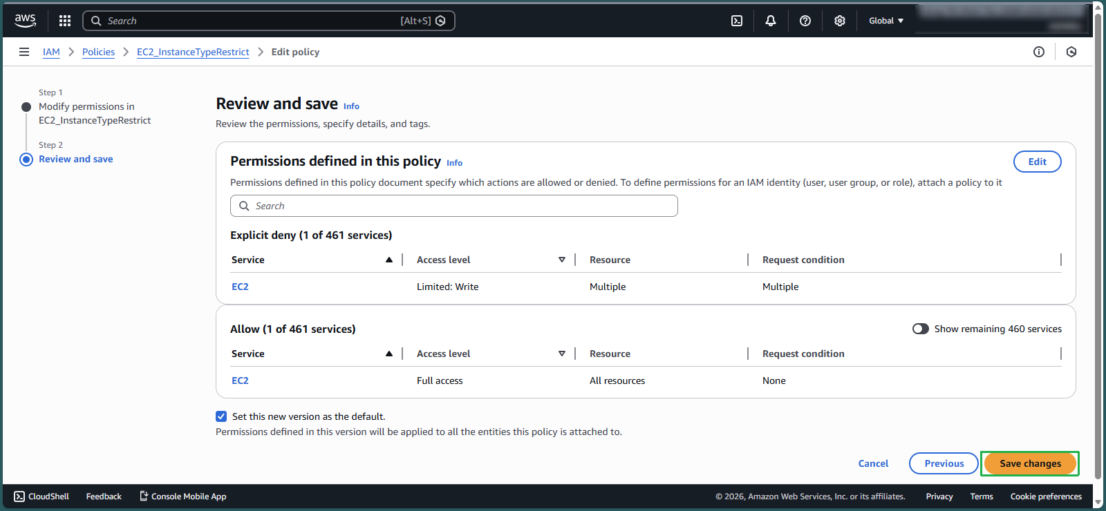 Saving policy changes